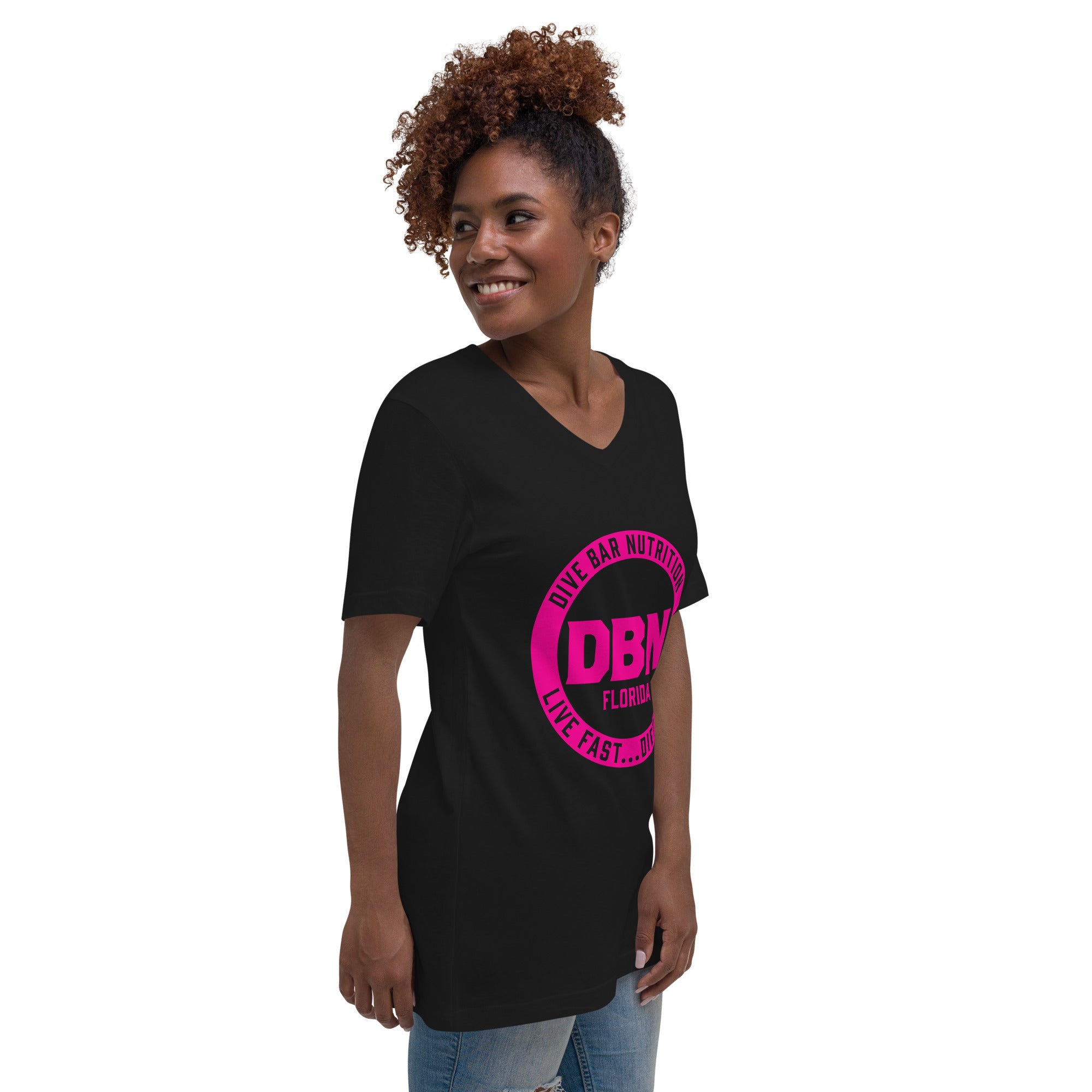 Pink DBN logo Unisex Short Sleeve V-Neck T-Shirt