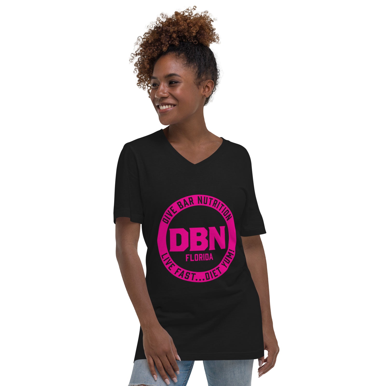 Pink DBN logo Unisex Short Sleeve V-Neck T-Shirt