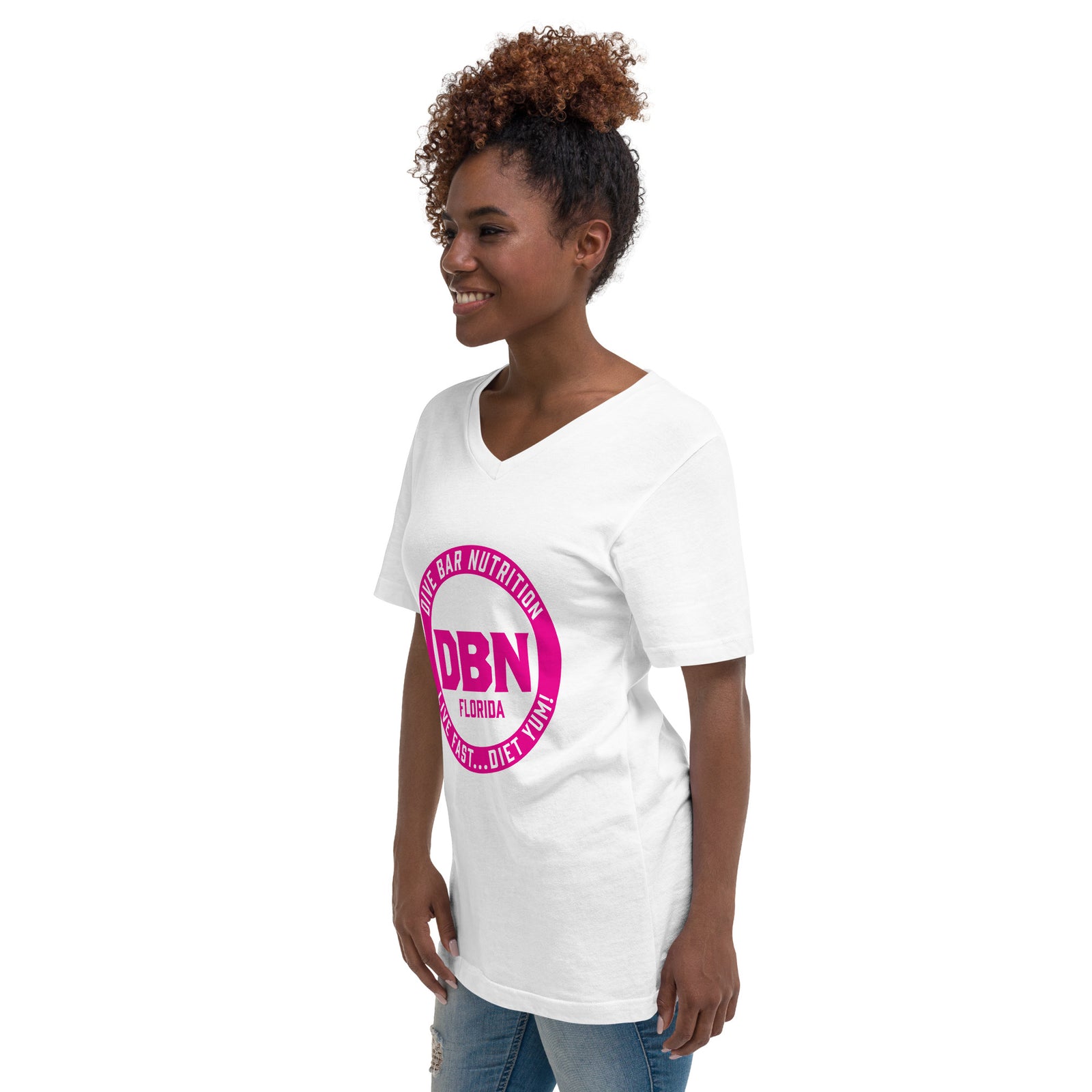 Pink DBN logo Unisex Short Sleeve V-Neck T-Shirt