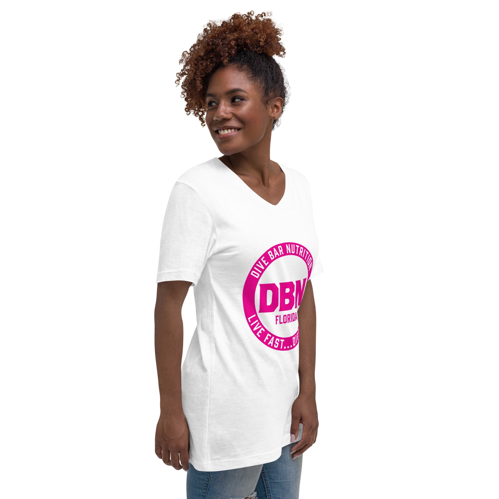 Pink DBN logo Unisex Short Sleeve V-Neck T-Shirt